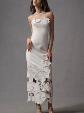 LEO LIN Rayne Strapless Appliqué Midi Dress